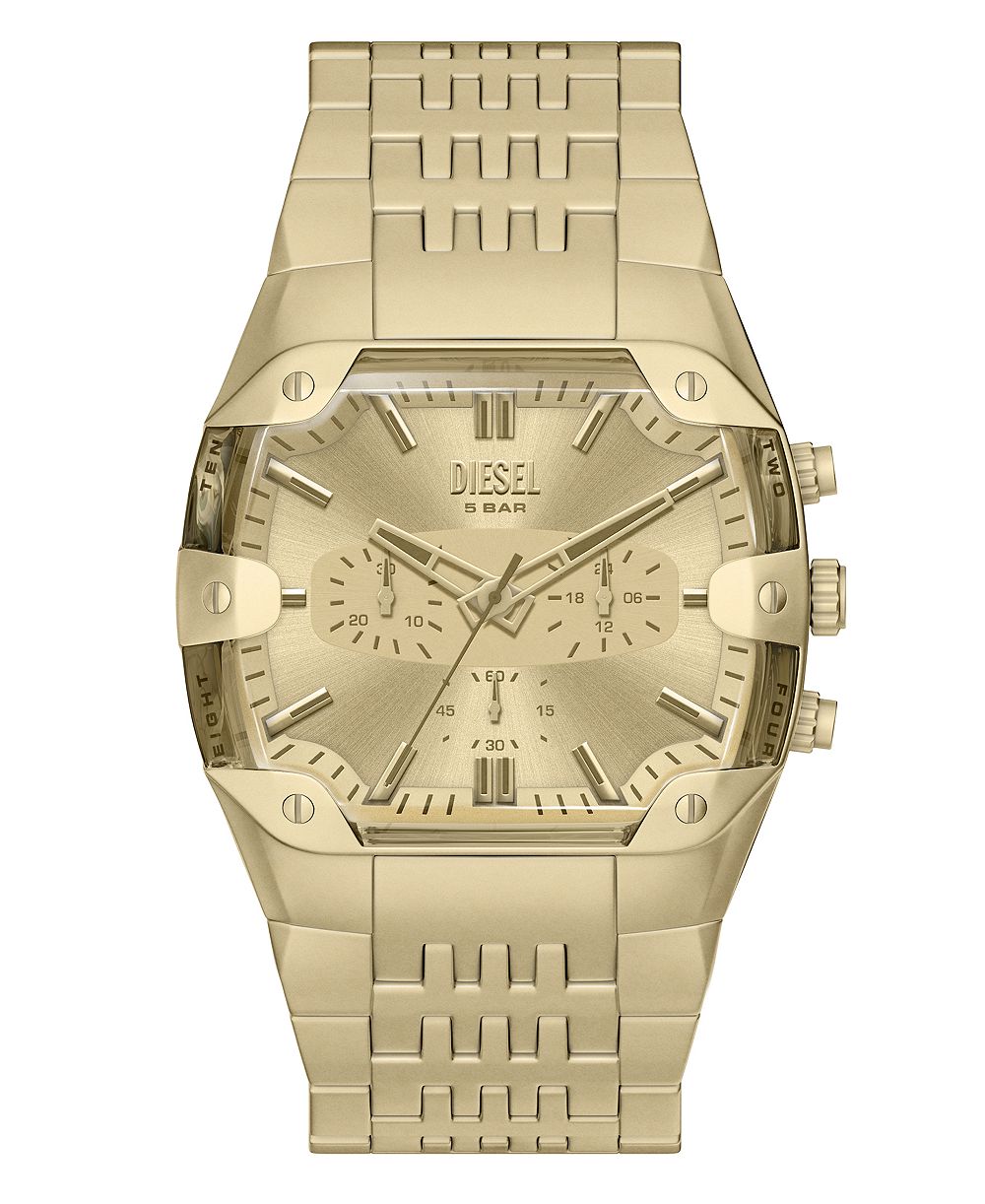Diesel Men's Spiked Cushion Quartz Chronograph Gold Stainless Steel Watch 45mm