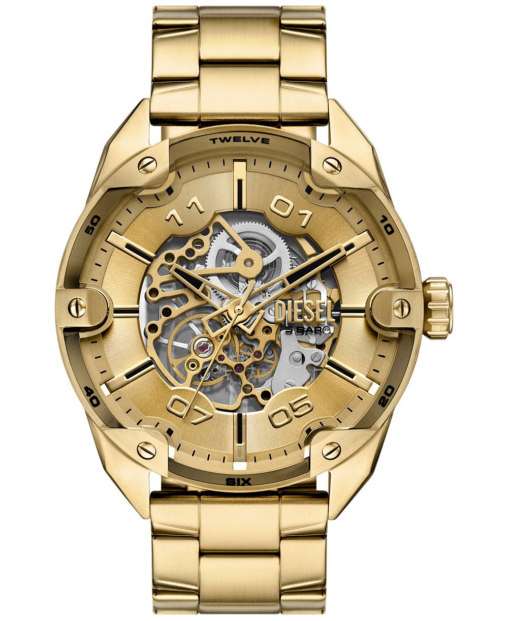 Diesel Men's Spiked Automatic Three-Hand Gold Stainless Steel Watch 49mm