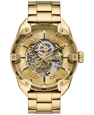 Diesel Men's Spiked Automatic Three-Hand Gold Stainless Steel Watch 49mm