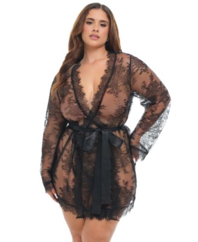 Oh La La Cheri Women's Curvy Amour Short Lace Robe