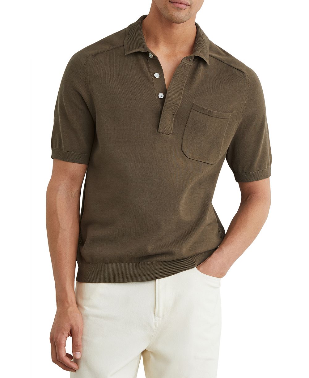 Мужская рубашка-поло REISS Selkirk Cotton Knit с скрытой планкой
