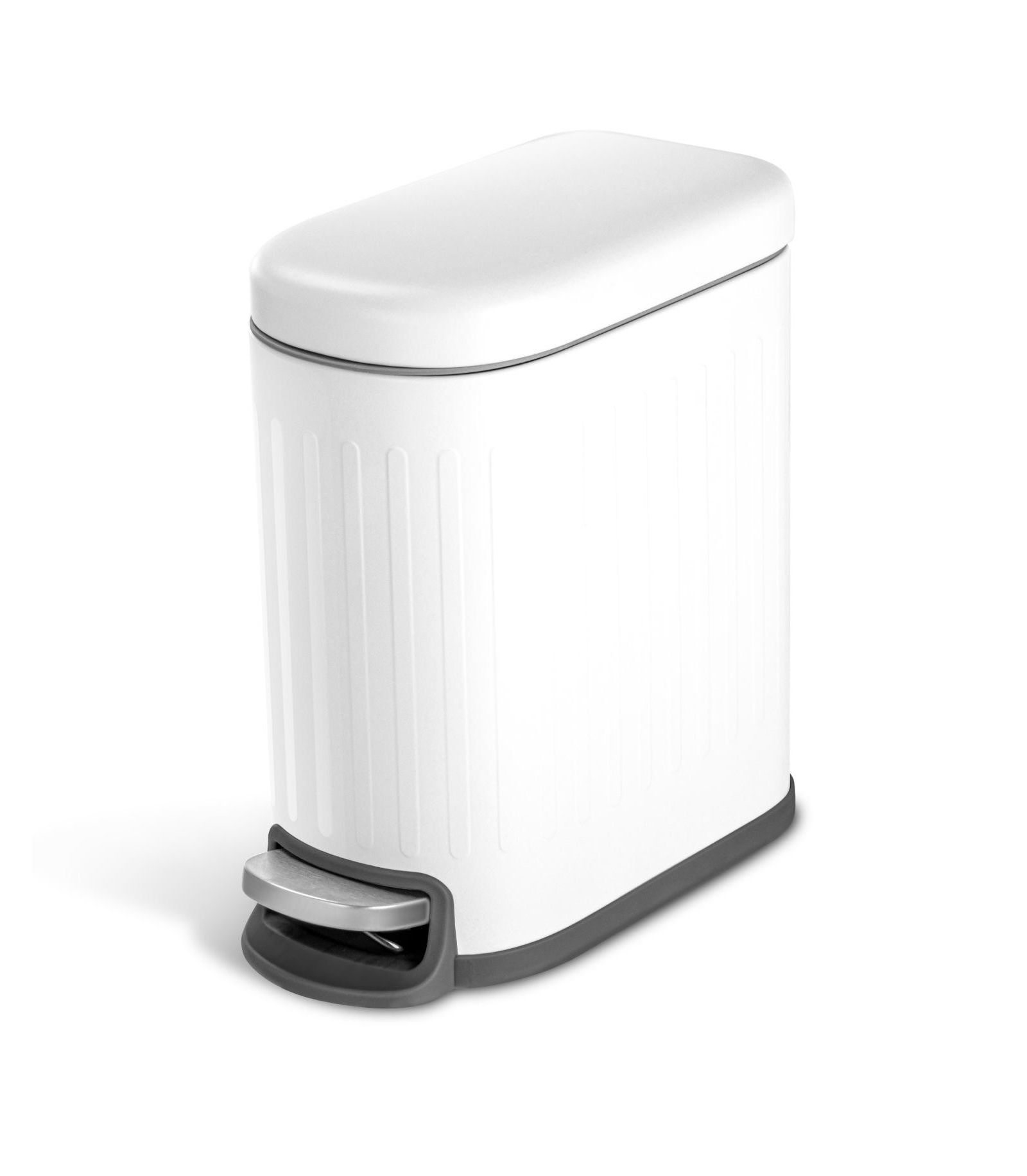 Home Zone Living 1.3 Gallon Slim Stainless Steel Trash Can with Reeded Pattern, Soft Close Lid and Removable Liner