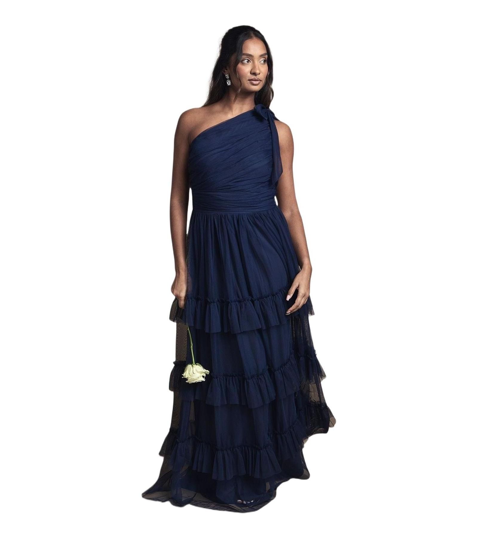 Oasis Women's Pleated One Shoulder Tiered Maxi Dress