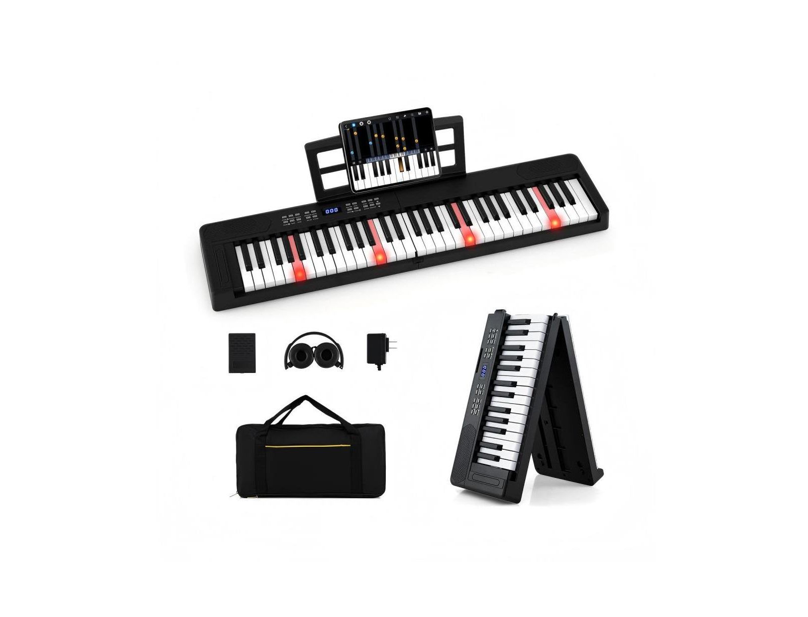 61 Key Foldable Piano Keyboard Full size Electronic Keyboard with MIDI and Split Function