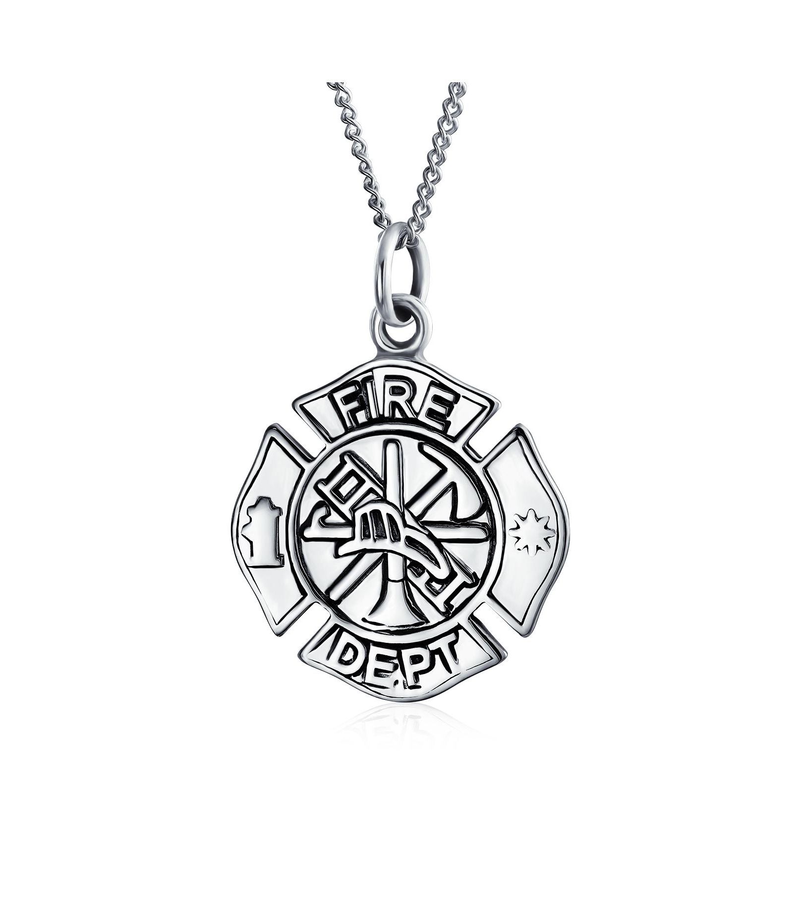 Bling Jewelry кулон-медальон Symbol Firefighter Fire Dept Shield.925 Sterling Silver