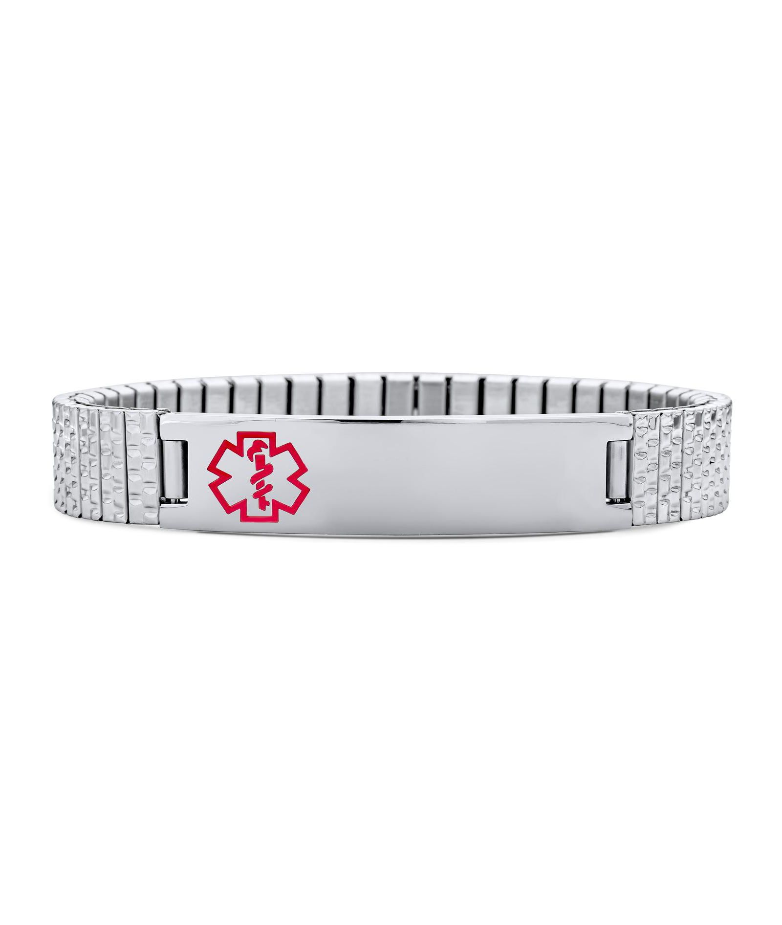 Bling Jewelry Blank Medical Identification Medical ID Stretch Link Bracelet Stainless Steel