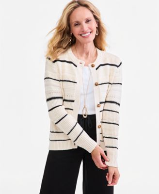 Кардиган Style & Co Petite в полоску с открытыми швами
