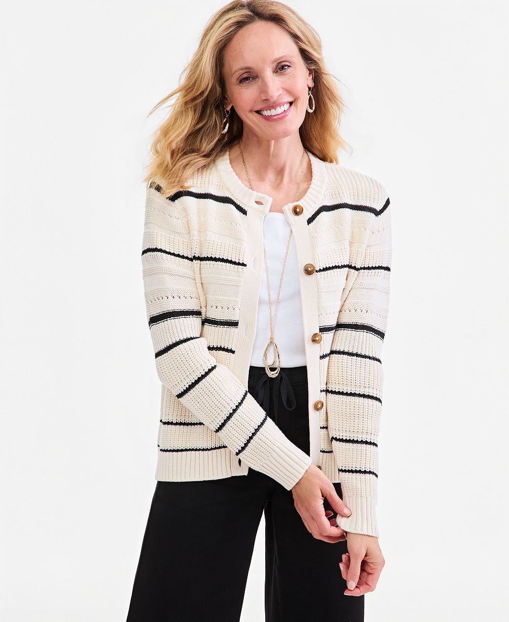 Style & Co Women's Open-Stitch Stripe Cardigan, Macy's Exclusive