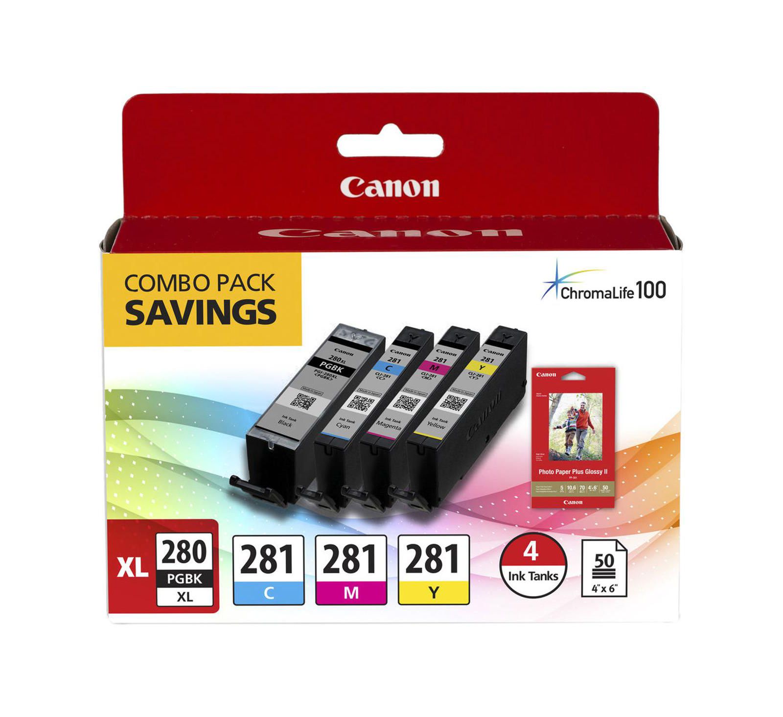 Canon PGI-280 XL / CLI-281 4 Color Pack Individual Ink Cartridges for Select Pixma TR and TS Series Printers