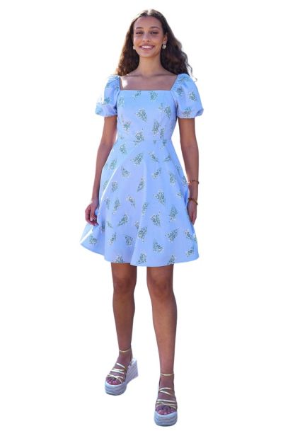 Yumi Women's Cotton Floral Puff Sleeve Skater Dress