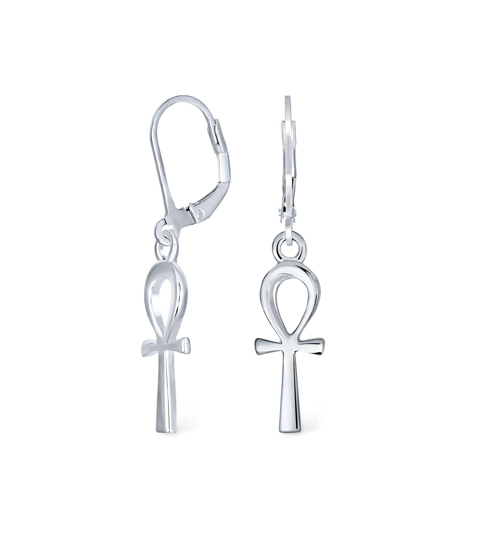 Bling Jewelry Religious Symbol of Life Ankh Cross Dangle Earrings .925 Sterling Silver Lever Back