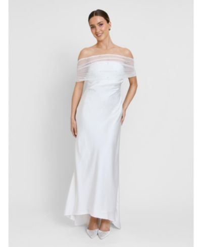 Six Stories Women's Bardot Detail Beaded Satin Midaxi Dress