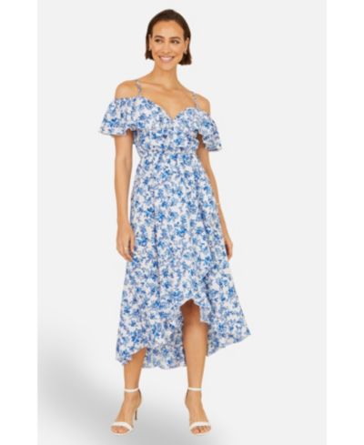 Yumi Women's Floral Print Bardot Midi Dress