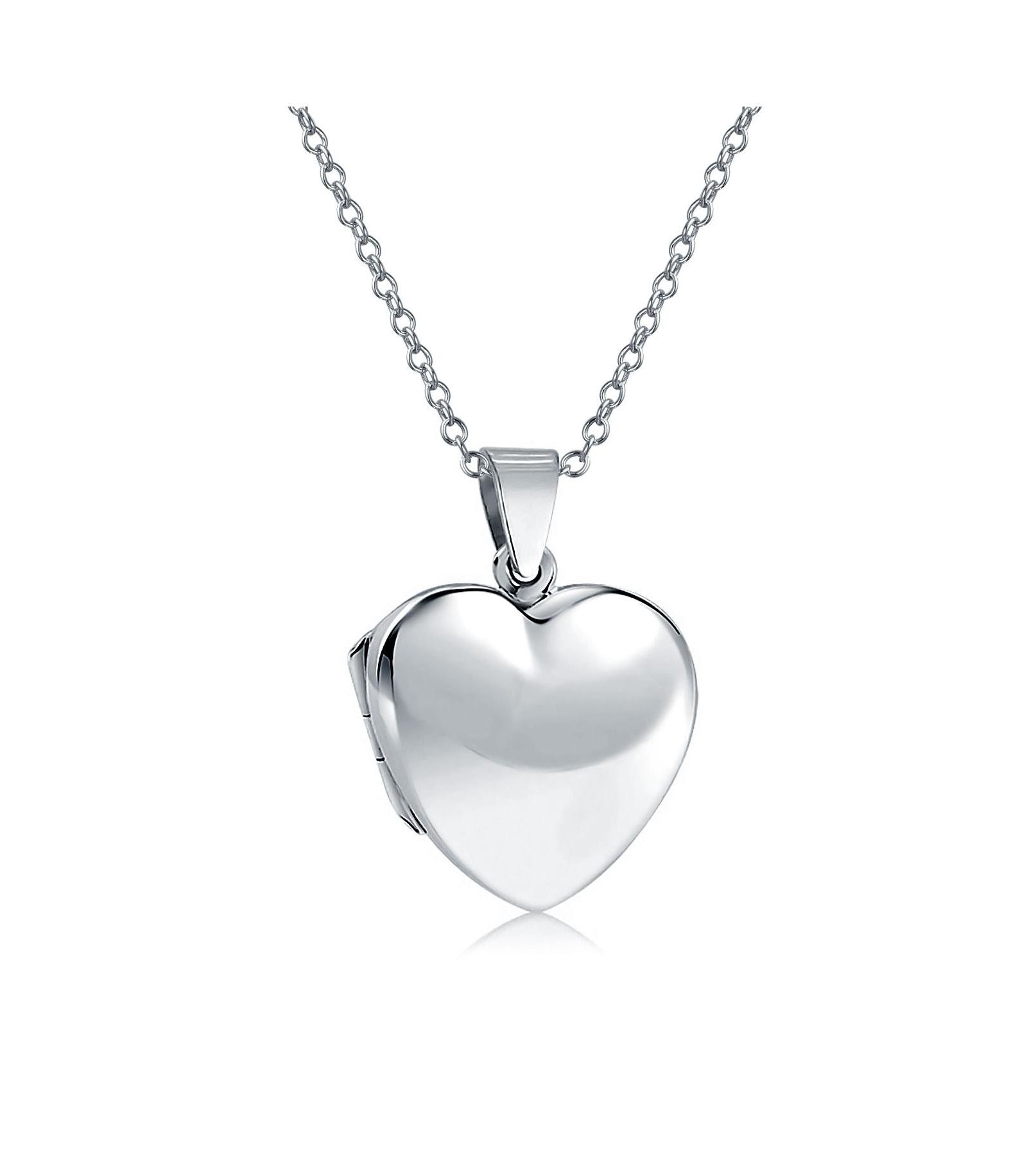 Bling Jewelry Simple Keepsake Puff Heart Shaped Photo Locket Necklace Pendant .925 Sterling Silver