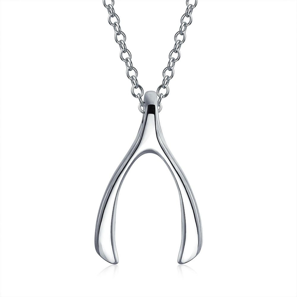 Bling Jewelry Graduation Charm Good Luck Wishbone Pendant Necklace .925 Sterling Silver