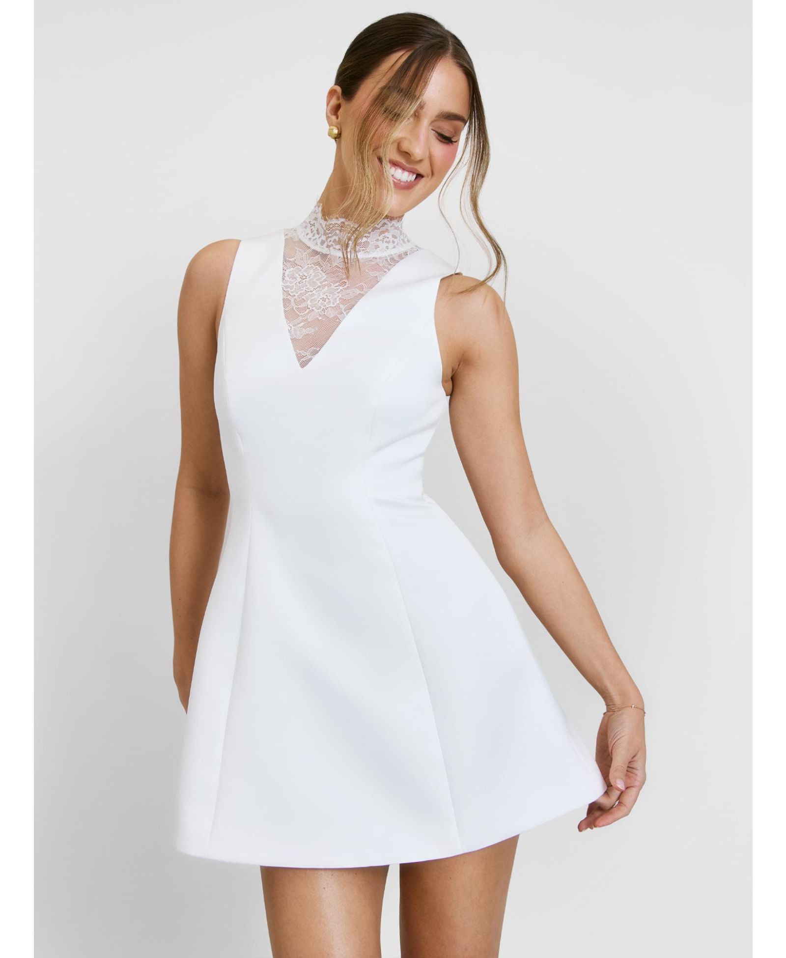 Женское мини-платье Six Stories Lace High Neck A-line