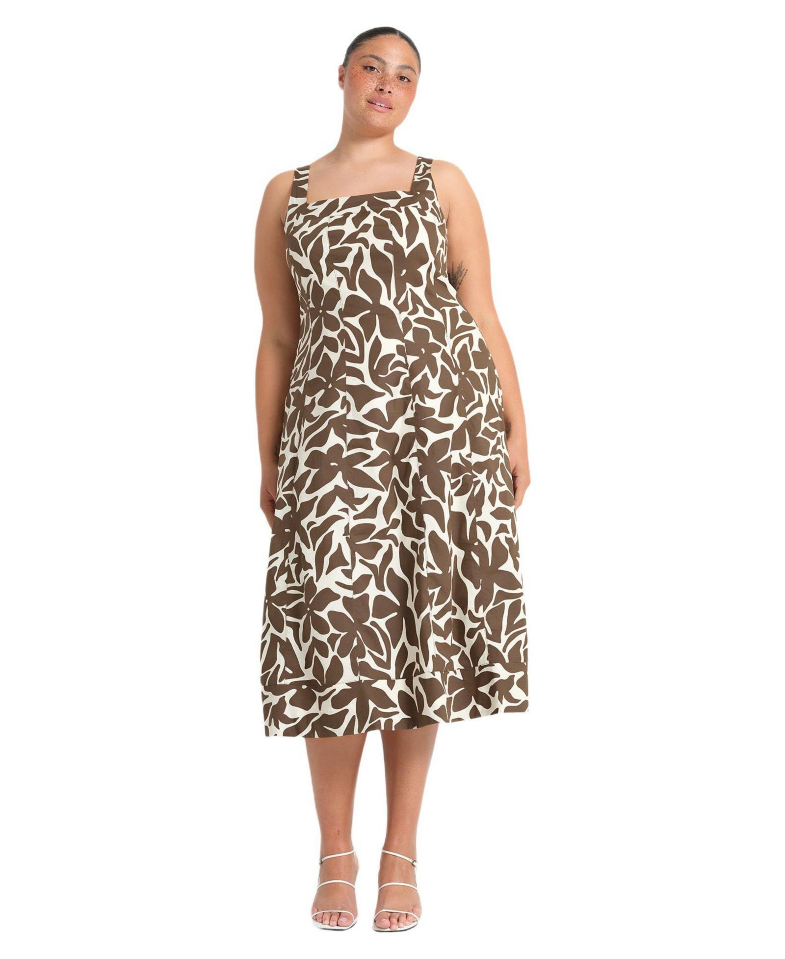 ESTELLE Plus Size Sylvia Square-Neck Midi Dress