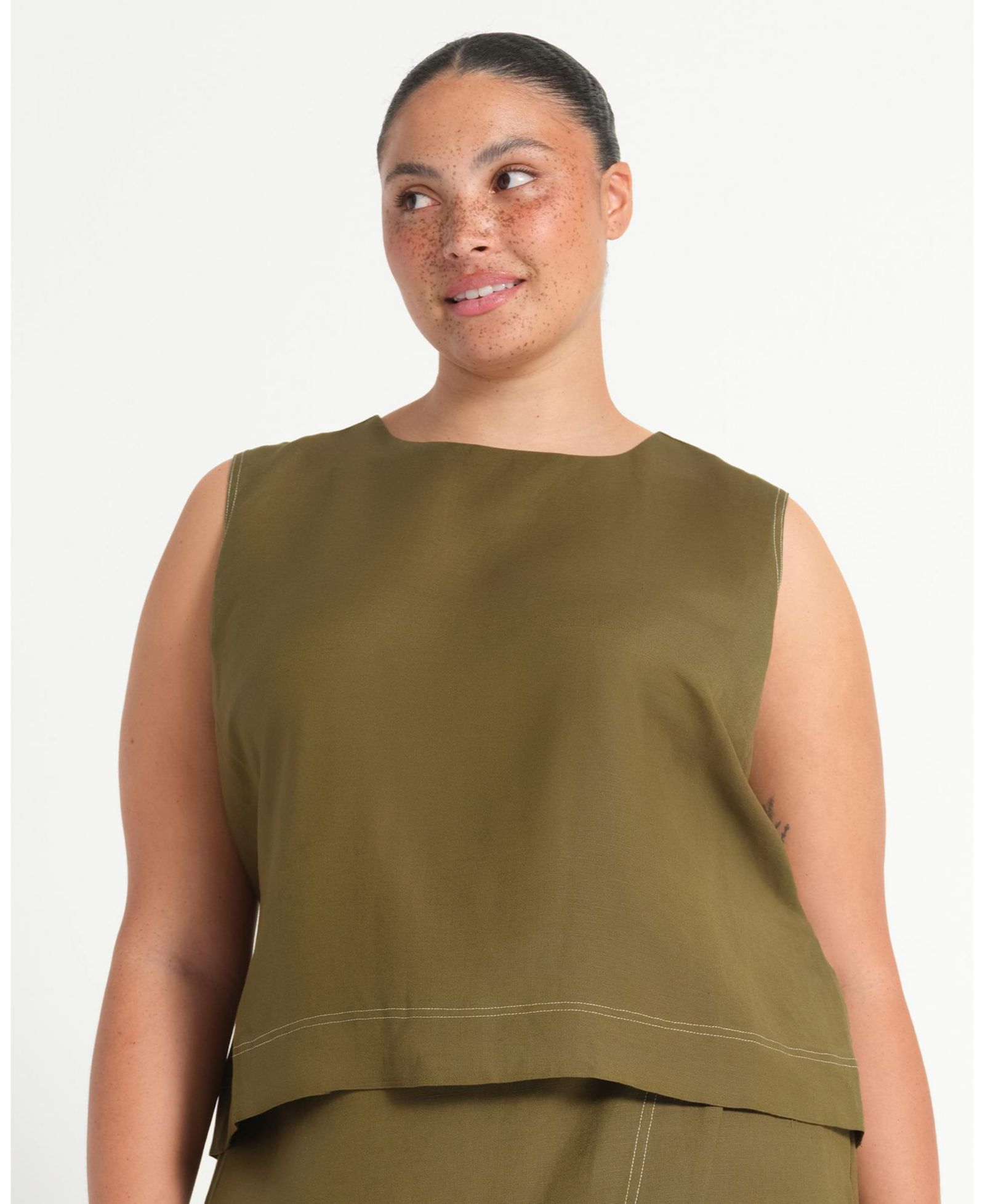 ESTELLE Plus Size Sonnet Linen Sleeveless Summer Tie-back Top