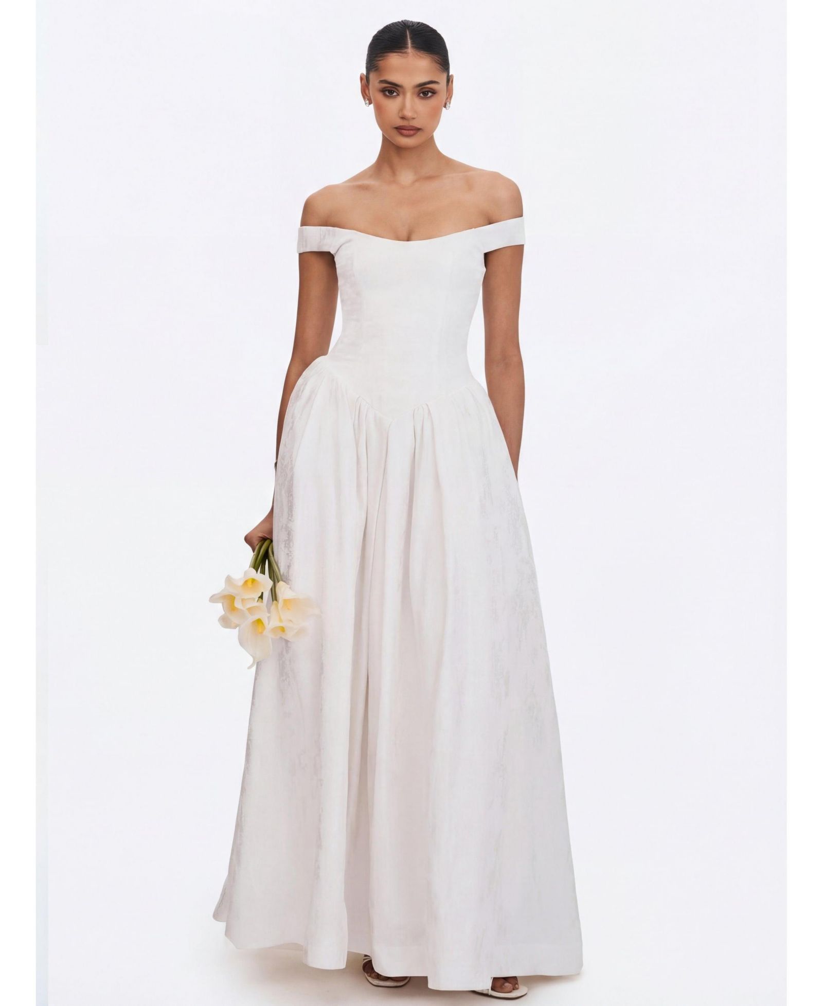 Женское свадебное платье Miss Circle Tinsley White Jacquard Bardot