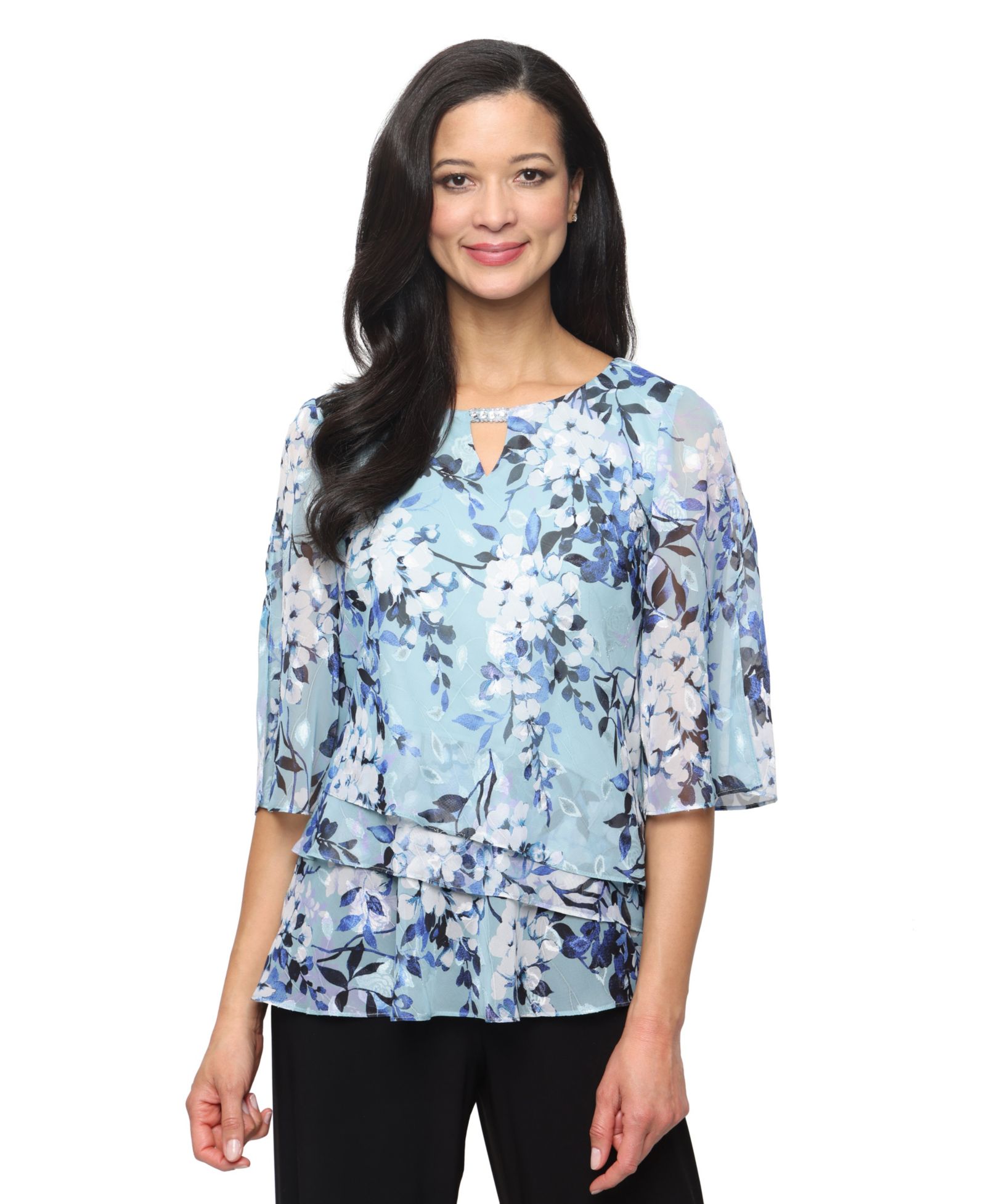 Блузка Alex Evenings Women's Burnout Chiffon Keyhole Neck
