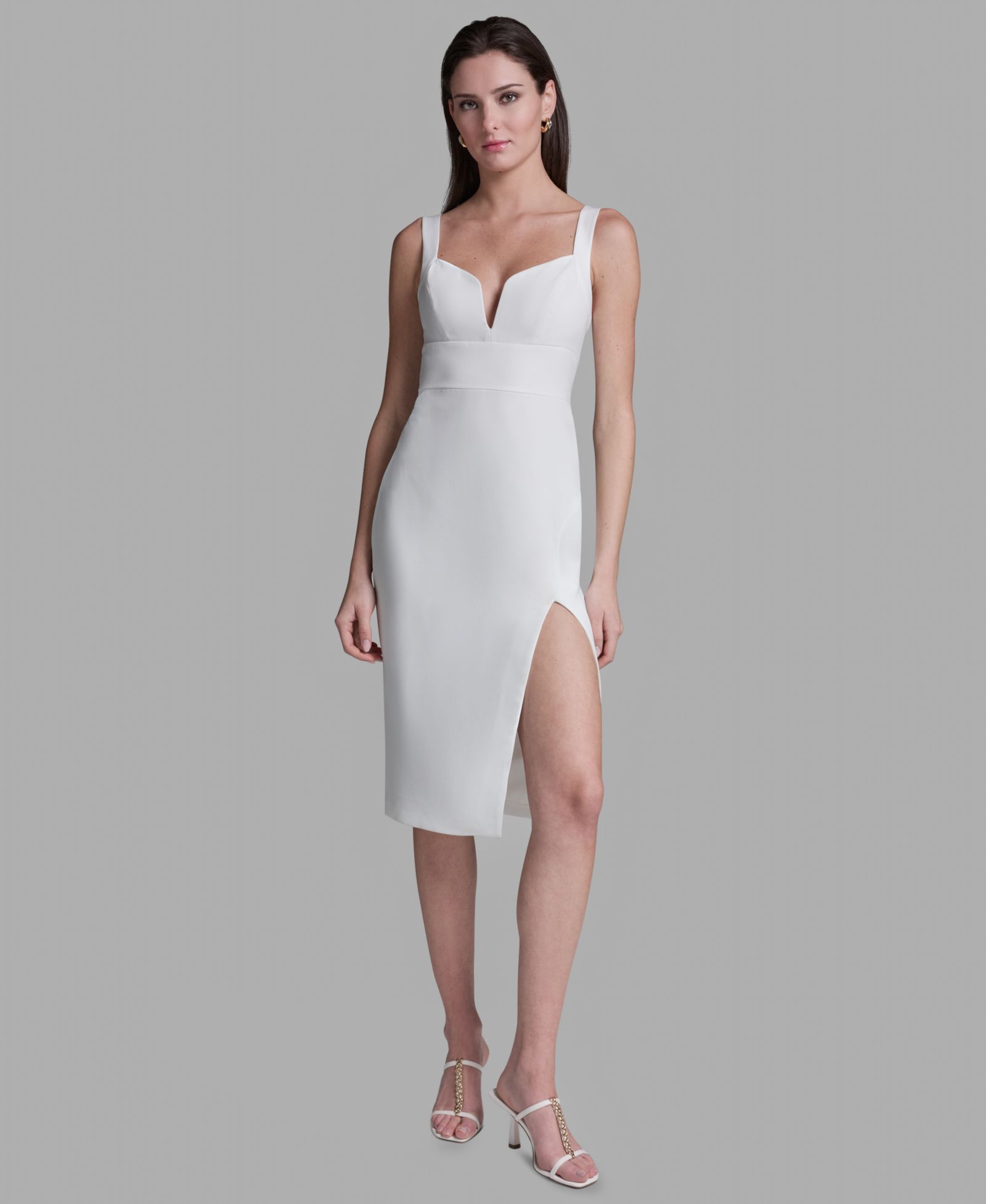BCBG Women's Deep V-Neck Sheath Midi Dress