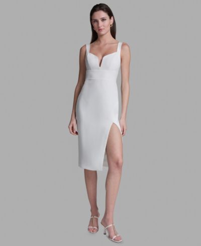 BCBG Women's Deep V-Neck Sheath Midi Dress