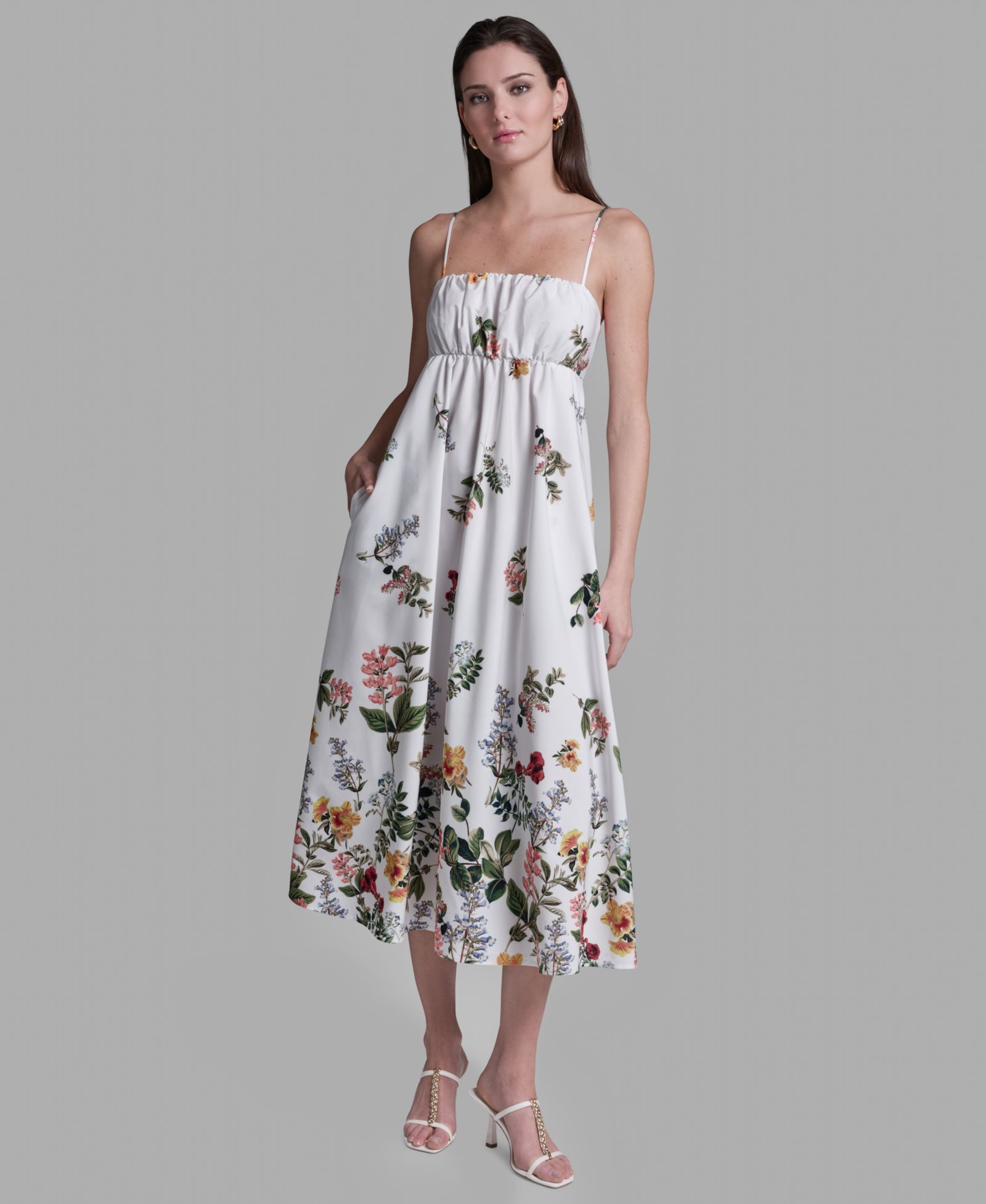 Женское платье BCBG Floral Print Square Neck Midi