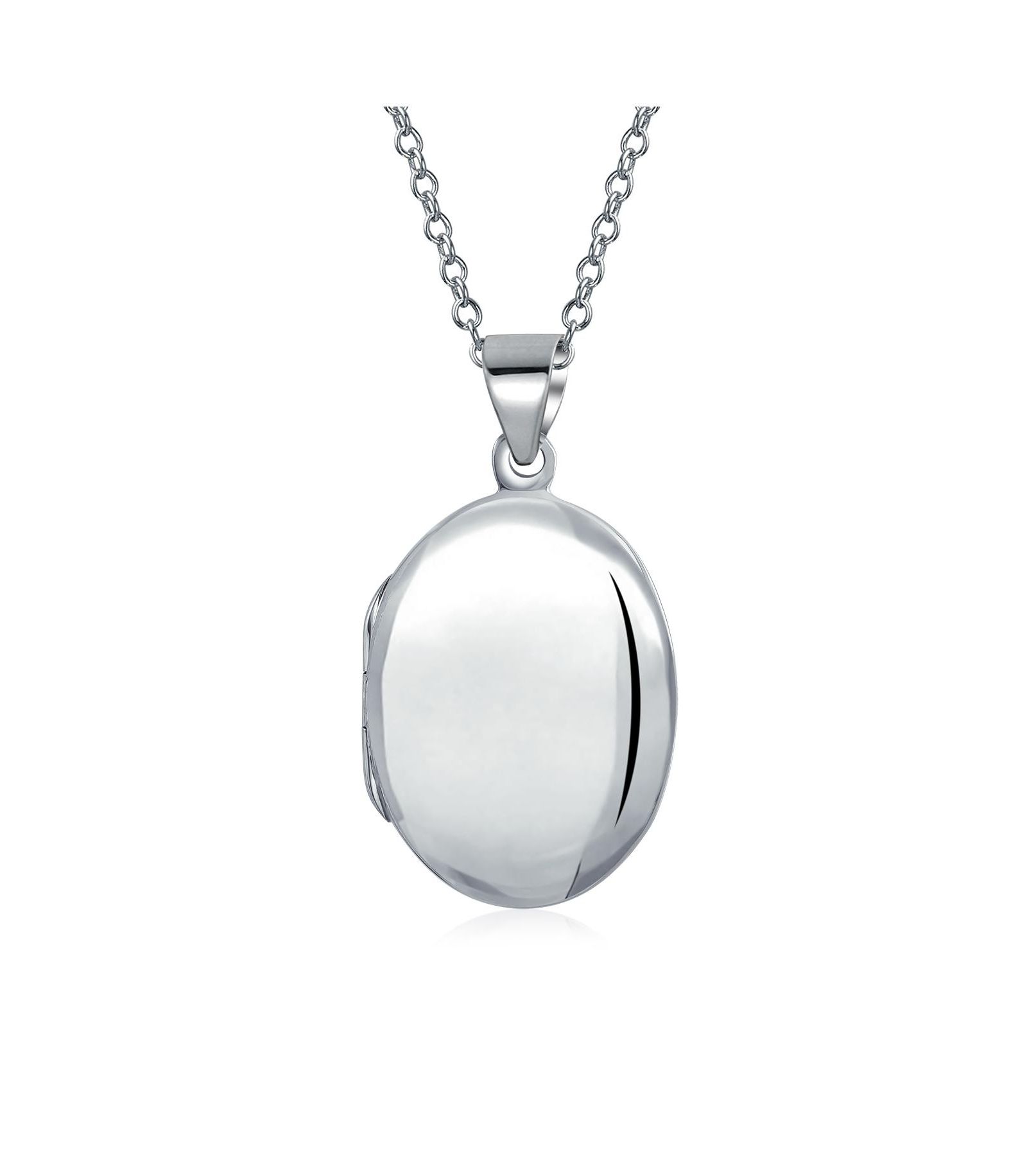 Bling Jewelry Medium Simple Plain Oval Photo Locket .925 Sterling Silver Necklace Pendant