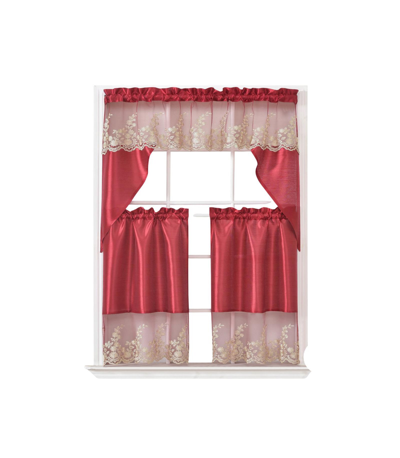 RT Designers Collection Polyester Bethany Embroidered 3 Piece Kitchen Curtains Tier & Swag Set 60" x 36"