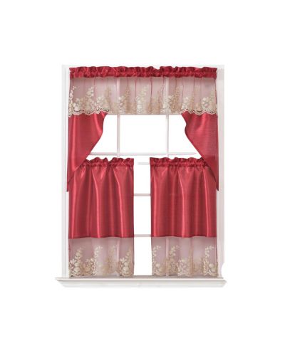 RT Designers Collection Polyester Bethany Embroidered 3 Piece Kitchen Curtains Tier & Swag Set 60" x 36"