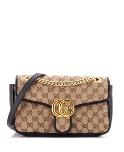Сумка Gucci Small GG Marmont Flap Bag quilted GG canvas с кожаной отделкой