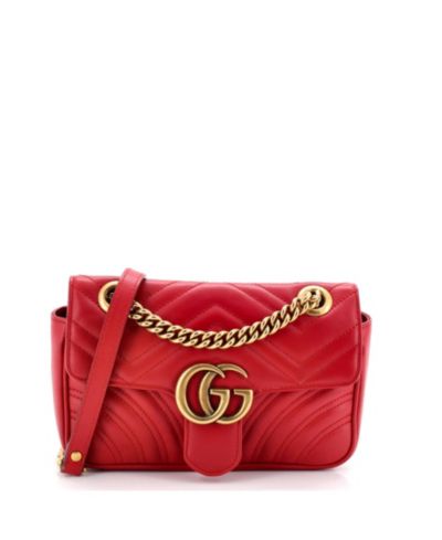 Сумка Gucci Mini GG Marmont Flap из кожи Matelasse, б/у