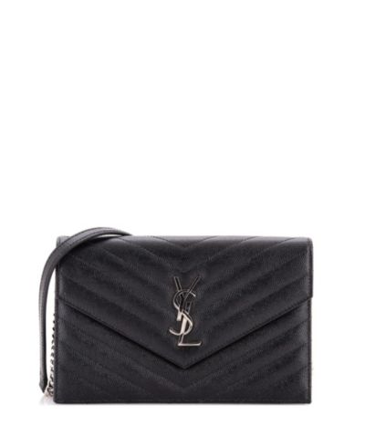 женская сумка Saint Laurent Small Classic Monogram Wallet on Chain Matelasse Chevron Leather, б/у