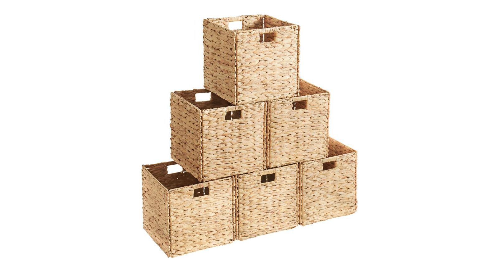Ornavo Home Water Hyacinth Storage Cube Bin Baskets, Set of 6