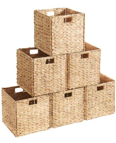 Ornavo Home Water Hyacinth Storage Cube Bin Baskets, Set of 6
