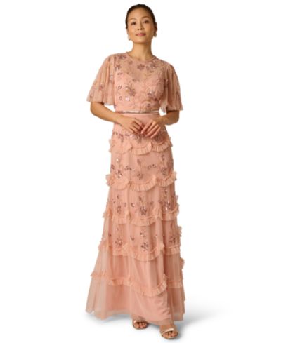 Женское платье Petite Adrianna Papell Beaded Mesh Ruffle