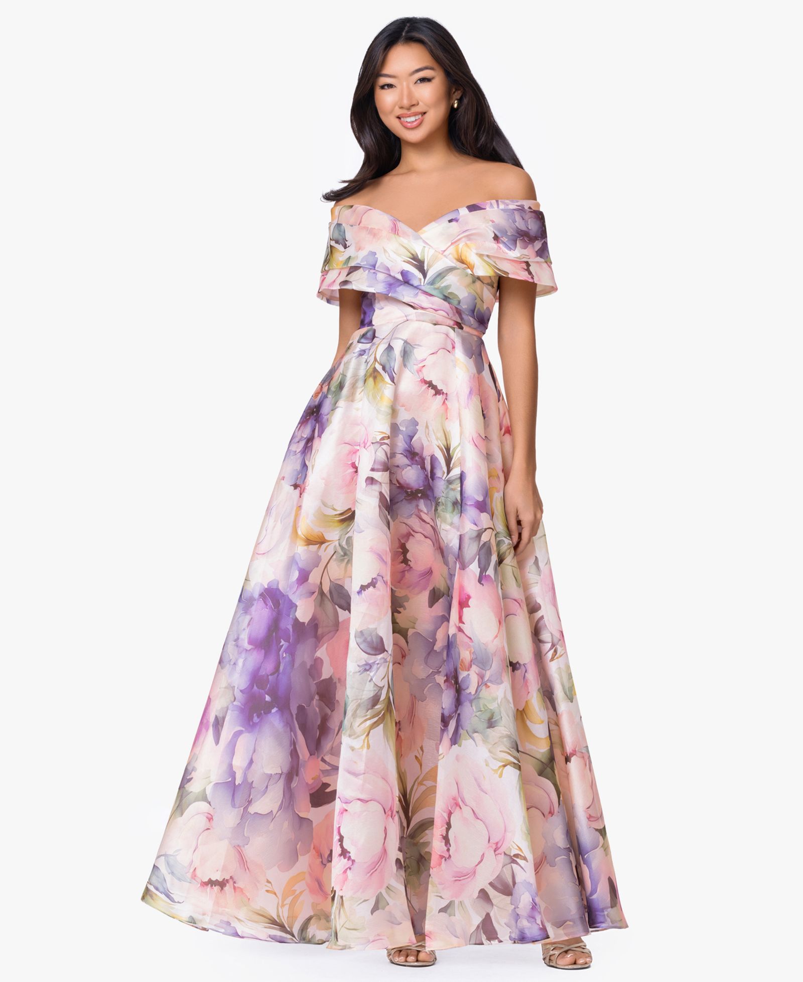 Платье Betsy & Adam Petite Off-The-Shoulder Ball Gown