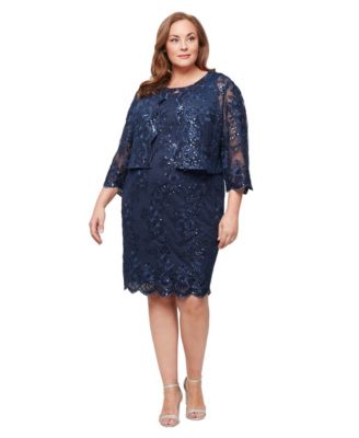 Alex Evenings Plus Size 3/4-Length-Sleeve Jacket and Midi Dress, 2-Piece Set