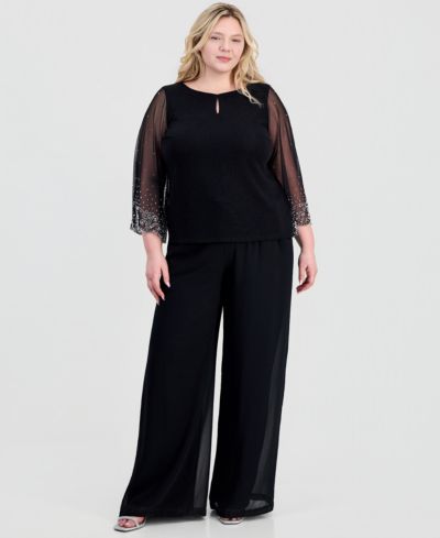 Alex Evenings Plus Size Boat-Neck Metallic-Knit Top