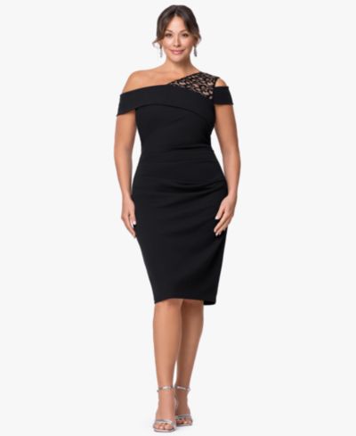 B&A By Betsy and Adam Plus Size Asymmetrical Neck Dress