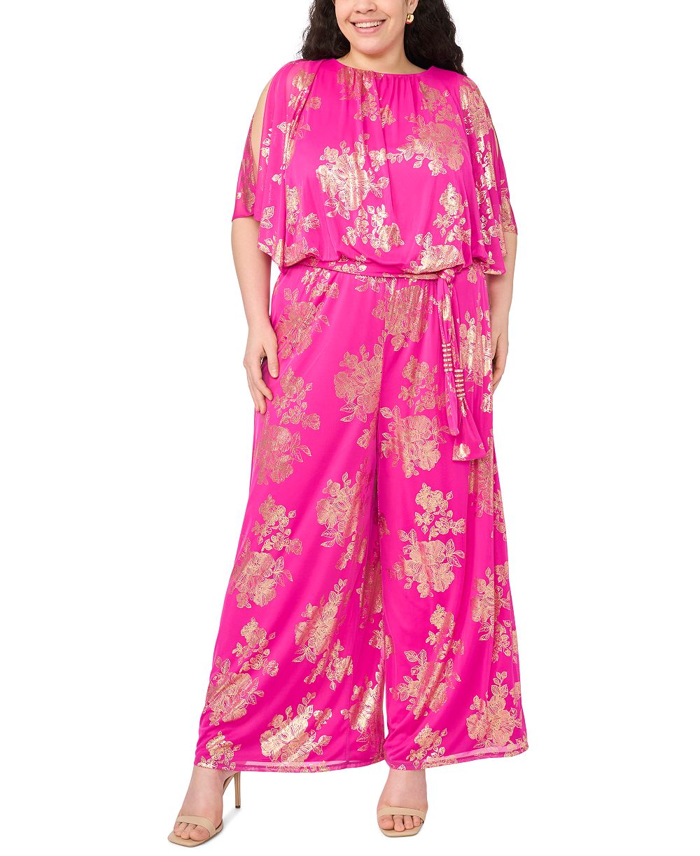 MSK Plus Size Polyester Rhinestone Crewneck Jumpsuit