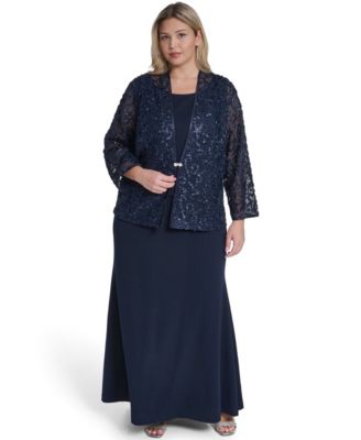 Jessica Howard Plus Size Scoop Neck Gown & Jacket, 2-Piece Set