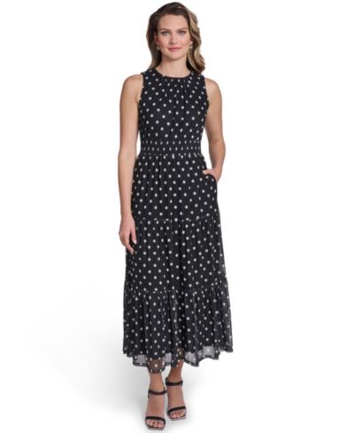 Jessica Howard Petite Sleeveless Jewel Neck Tiered Midi Dress