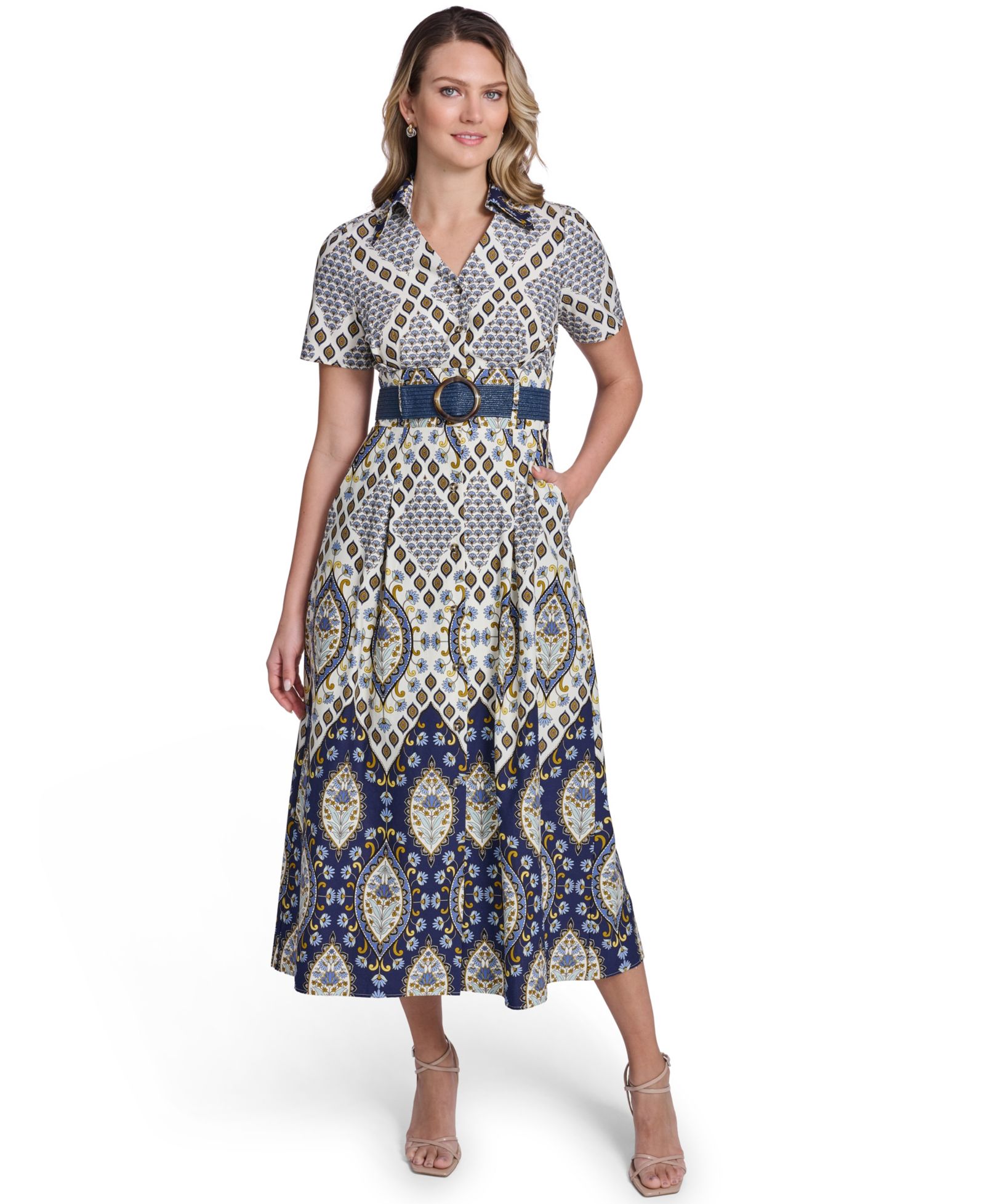 Женское платье-рубашка Jessica Howard Petite Short-Sleeve Belted Collared