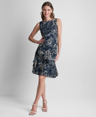 DKNY Petite платье с принтом и вырезом лодочкой