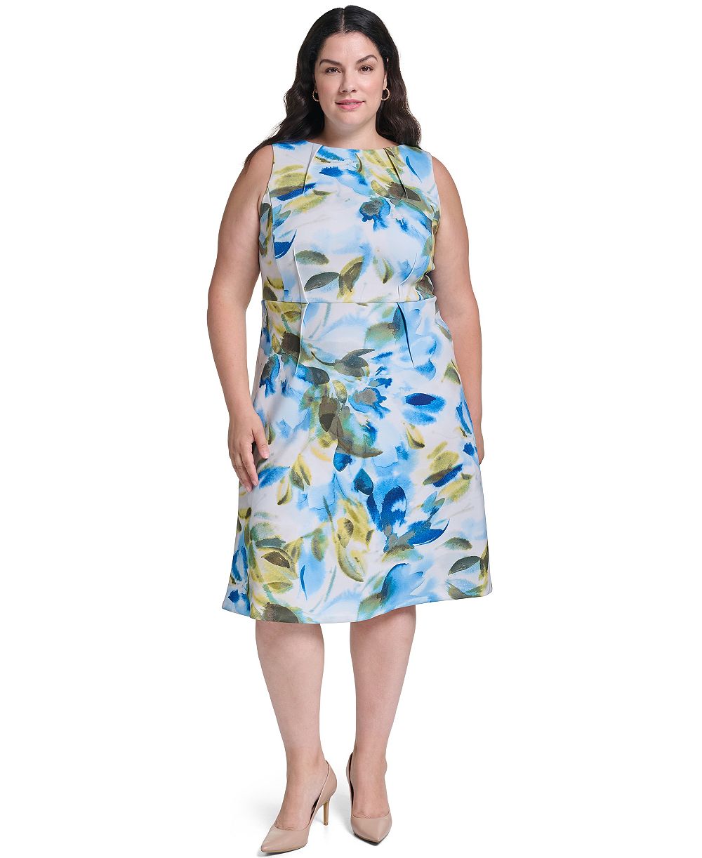 Женское платье Calvin Klein Plus Size с цветочным принтом и вырезом лодочка