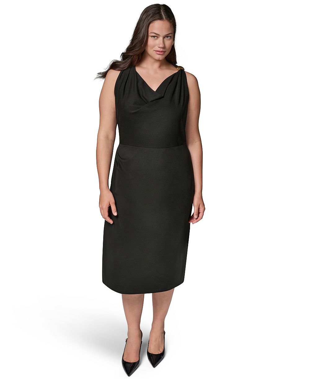 Женское платье Plus Size Donna Karan New York Sleeveless Midi с фурнитурой на плечах