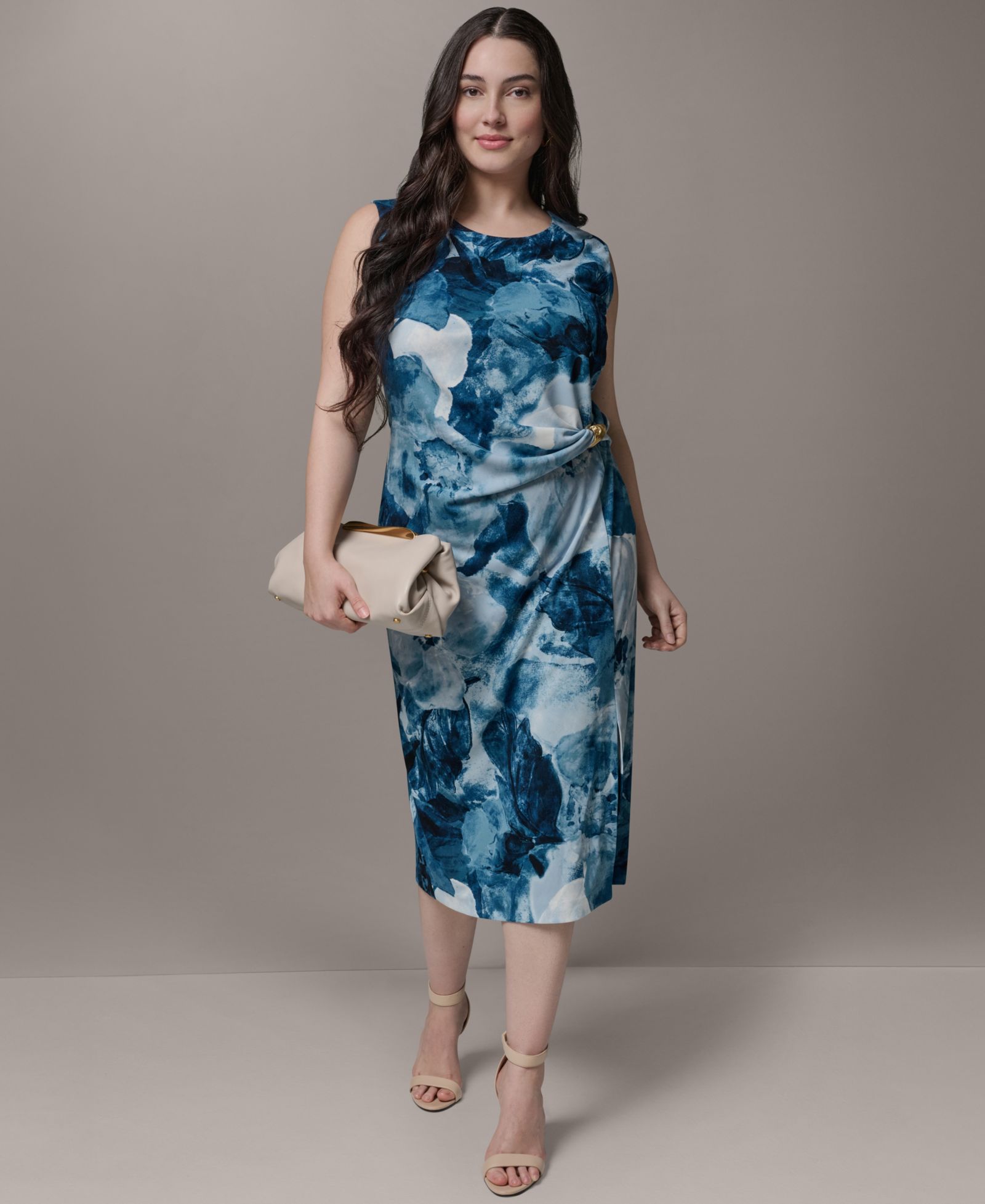 Donna Karan New York Женское платье Plus Size в рубчик с украшением на шее