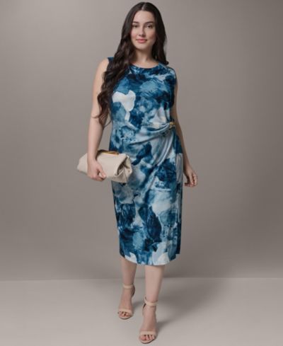 Donna Karan New York Женское платье Plus Size в рубчик с украшением на шее