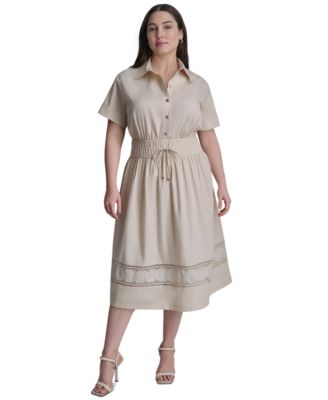 DKNY Plus Size Short-Sleeve Smocked Shirt-Dress